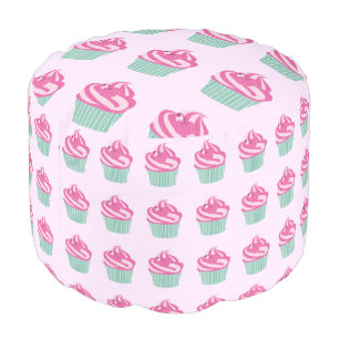 Cute Pink Cupcakes Pattern Pastel Pink Pouf