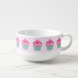 Cute Pink Cupcakes Pattern Pastel Pink Soup Mug