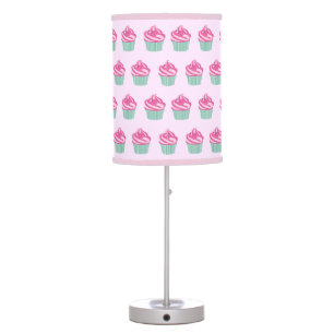 Cute Pink Cupcakes Pattern Pastel Pink Table Lamp