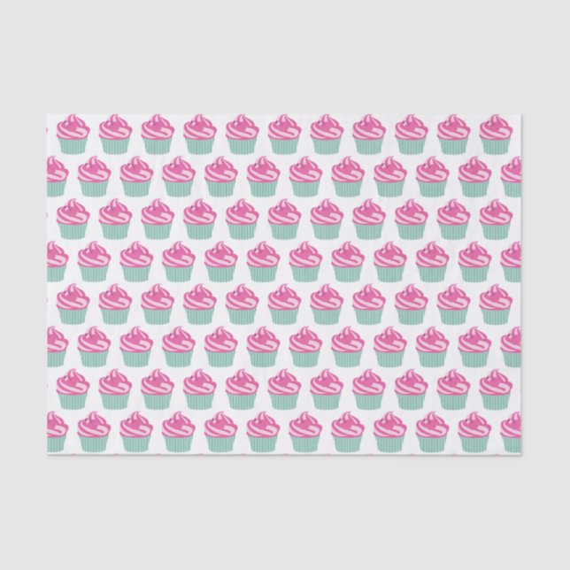 Cute Pink Cupcakes Pattern Pastel Pink Tissue Paper (Front)