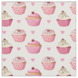 Cute Pink Cupcakes Print Fabric