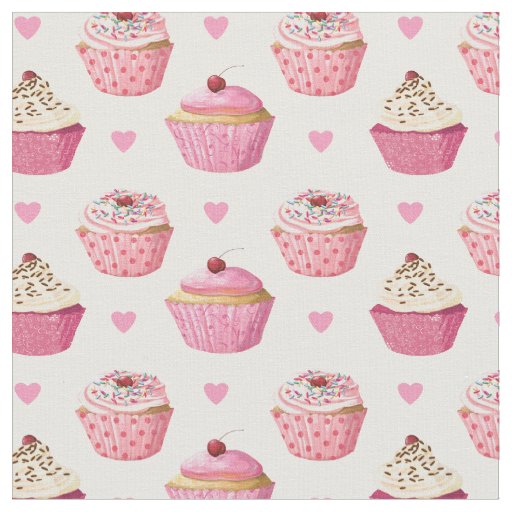 Cute Pink Cupcakes Print Fabric