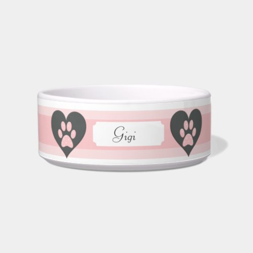 Cute Pink Custom Dog Bowl wPolka Dotted Paws