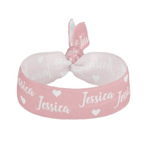 Cute Pink Custom Personalized Name Script Hearts Elastic Hair Tie