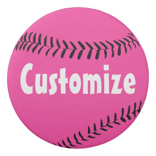 Cute Pink Customizable Softball Player Round Eraser