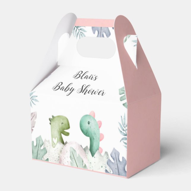 Cute Pink Cute Dinosaurs Baby Shower Favor Box (Front Side)