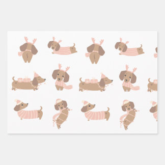 Cute Pink Dachshund Christmas Wrapping paper