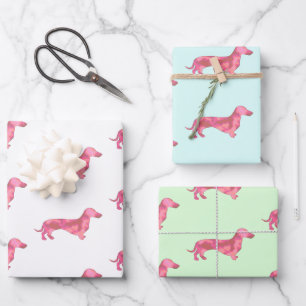 Cute Pink Dachshund Dog Pattern Wrapping Paper Sheets