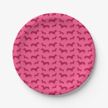 Cute Pink Dachshund Pattern Paper Plates by Brothergravydesigns at Zazzle