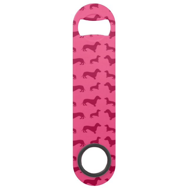 Cute pink dachshund pattern speed bottle opener (Front)