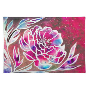 Cute Pink Dahlia Girly Pretty Floral Watercolor Cloth Placemat