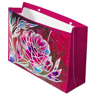 Cute Pink Dahlia Girly Pretty Floral Watercolor Large Gift Bag