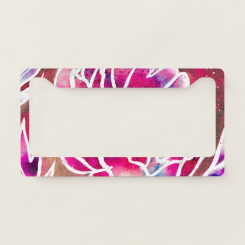   Cute Pink Dahlia Girly Pretty Floral Watercolor  License Plate Frame