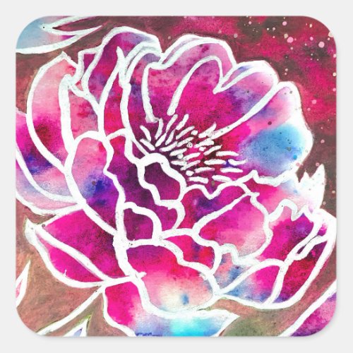   Cute Pink Dahlia Girly Pretty Floral Watercolor  Square Sticker