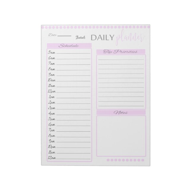 Cute Pink Daily Planner Custom Notepad (Rotated)