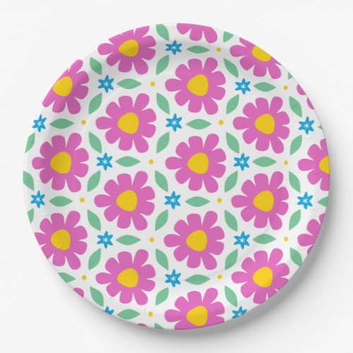 Cute Pink Daisies on Bright White Wrapping Paper Paper Plates