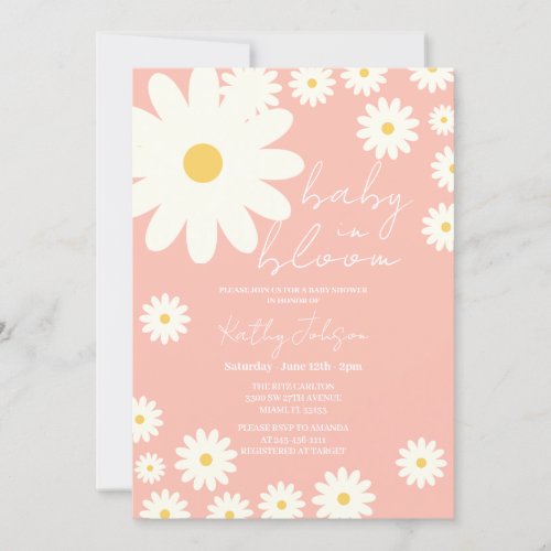 Cute Pink Daisy Floral Baby in Bloom Shower  Invitation