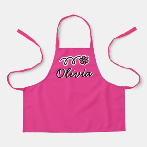 Cute pink daisy flower kids baking apron for girl