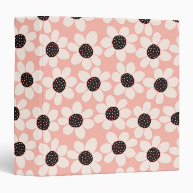 Cute Pink Daisy Flower Pattern 3 Ring Binder (Front/Spine)