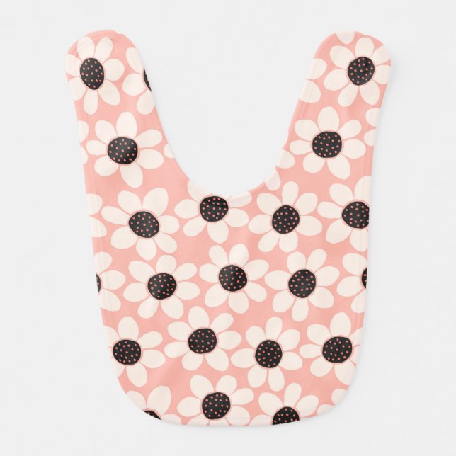 Cute Pink Daisy Flower Pattern Baby Bib (Front)