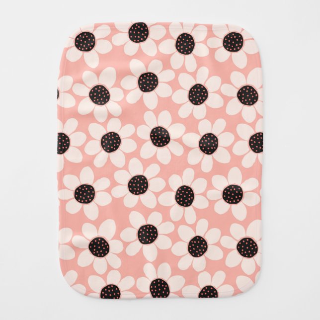 Cute Pink Daisy Flower Pattern Baby Burp Cloth (Front)