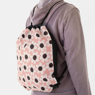 Cute Pink Daisy Flower Pattern Drawstring Bag