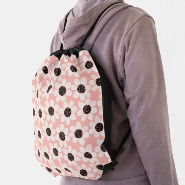 Cute Pink Daisy Flower Pattern Drawstring Bag (Insitu)