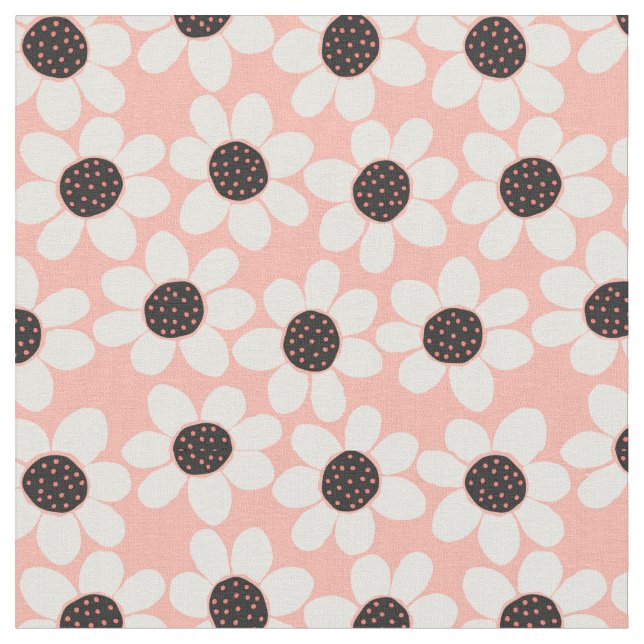 Cute Pink Daisy Flower Pattern Fabric (Close Up)
