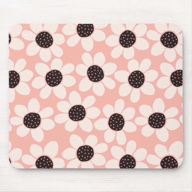 Cute Pink Daisy Flower Pattern Mouse Pad (Front)