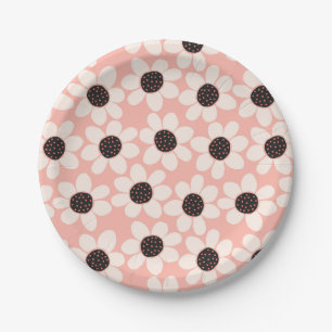 Cute Pink Daisy Flower Pattern Paper Plates