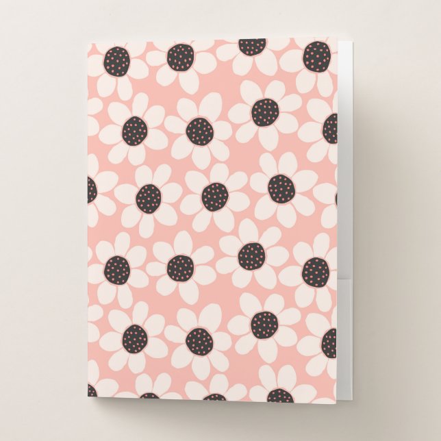 Cute Pink Daisy Flower Pattern Pocket Folder (Front)