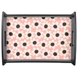 Cute Pink Daisy Flower Pattern Serving Tray