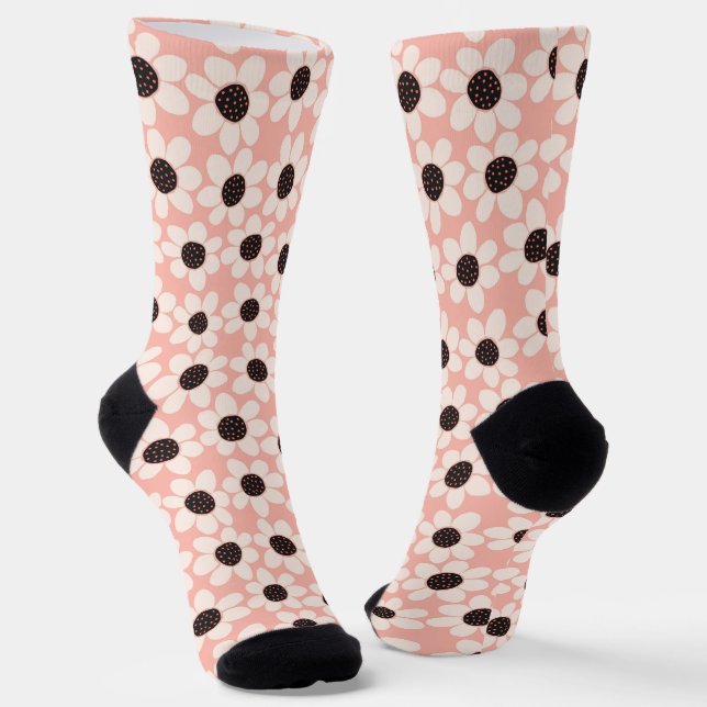 Cute Pink Daisy Flower Pattern Socks (Angled)