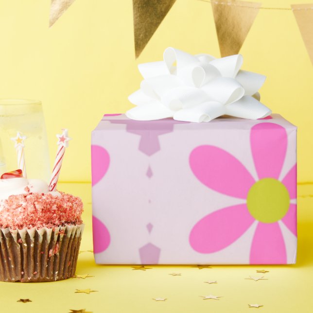 Cute Pink Daisy Flower Pattern Wrapping Paper (Birthday Party)