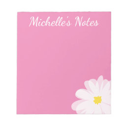Cute pink daisy flower personalized name floral notepad