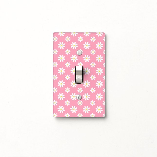 Cute Pink Daisy Flowers Pattern Light Switch Cover (In Situ)