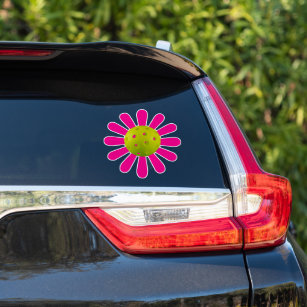 Cute pink daisy pickleball car sticker
