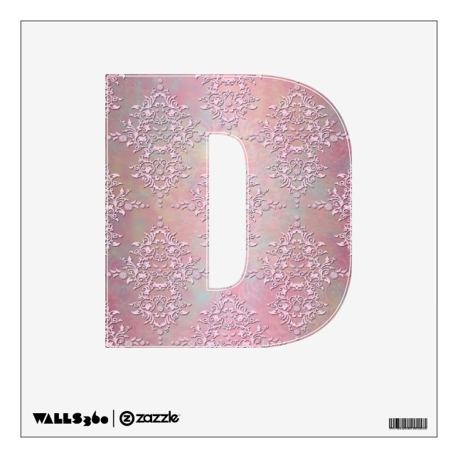 Cute Pink Damask Letter "D" Wall Decal (Front)