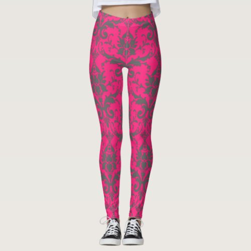 Cute Pink Damask Pattern Womens Workout Leggings