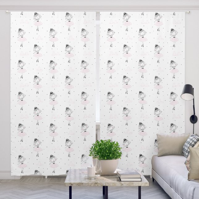 Cute Pink Dancing Ballerina Stars Girl's Room Blackout Curtains (Living Room)