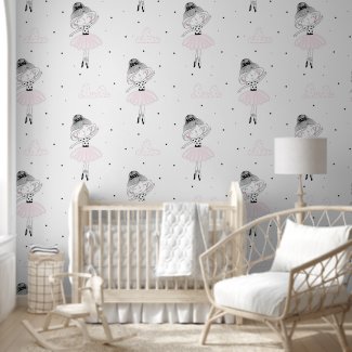 Cute Pink Dancing Ballerina Stars Girl's Room
