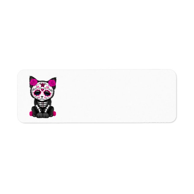 Cute Pink Day of the Dead Kitten Cat Label (Front)