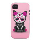 Cute Pink Day of the Dead Kitten Cat, teal blue