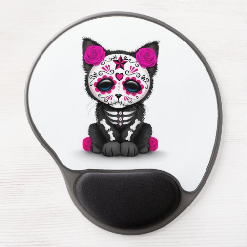 Cute Pink Day of the Dead Kitten Cat white Gel Mouse Pad