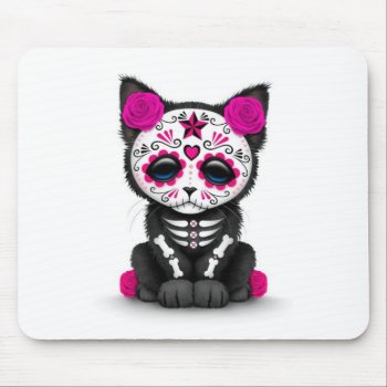 Cute Pink Day Of The Dead Kitten Cat  White Mouse Pad by crazycreatures at Zazzle