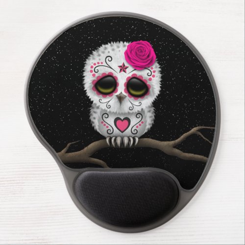 Cute Pink Day of the Dead Sugar Skull Owl Stars Gel Mouse Pad