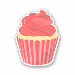 Cute Pink Decorated Sprinkles Cupcake Sticker
