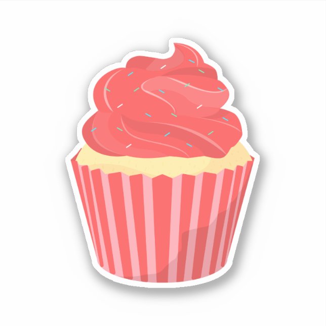 Cute Pink Decorated Sprinkles Cupcake Sticker (Front)