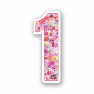 Cute Pink Decorative Botanical Floral Number 1 Sticker