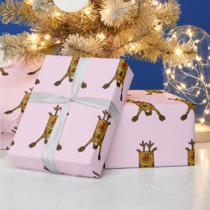 Cute Pink Deer Drawing Kids Christmas Wrapping Paper